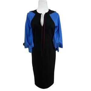 Roksanda Colorblock Pleated Sleeves Fitted Midi Length Dress I 8